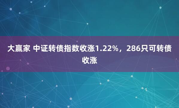 大赢家 中证转债指数收涨1.22%，286只可转债收涨